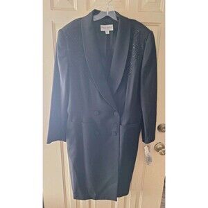 JOHN MEYER OF NORWICH Black Cocktail Coat Womens 18W Beaded Evening Wool NWT